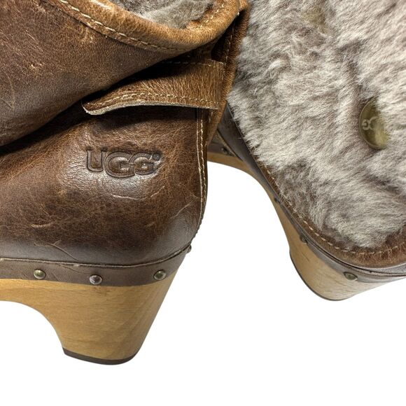 UGG Brown Lynnea Leather Shearling Clog Leather Booties Size 6 - Picture 8 of 8